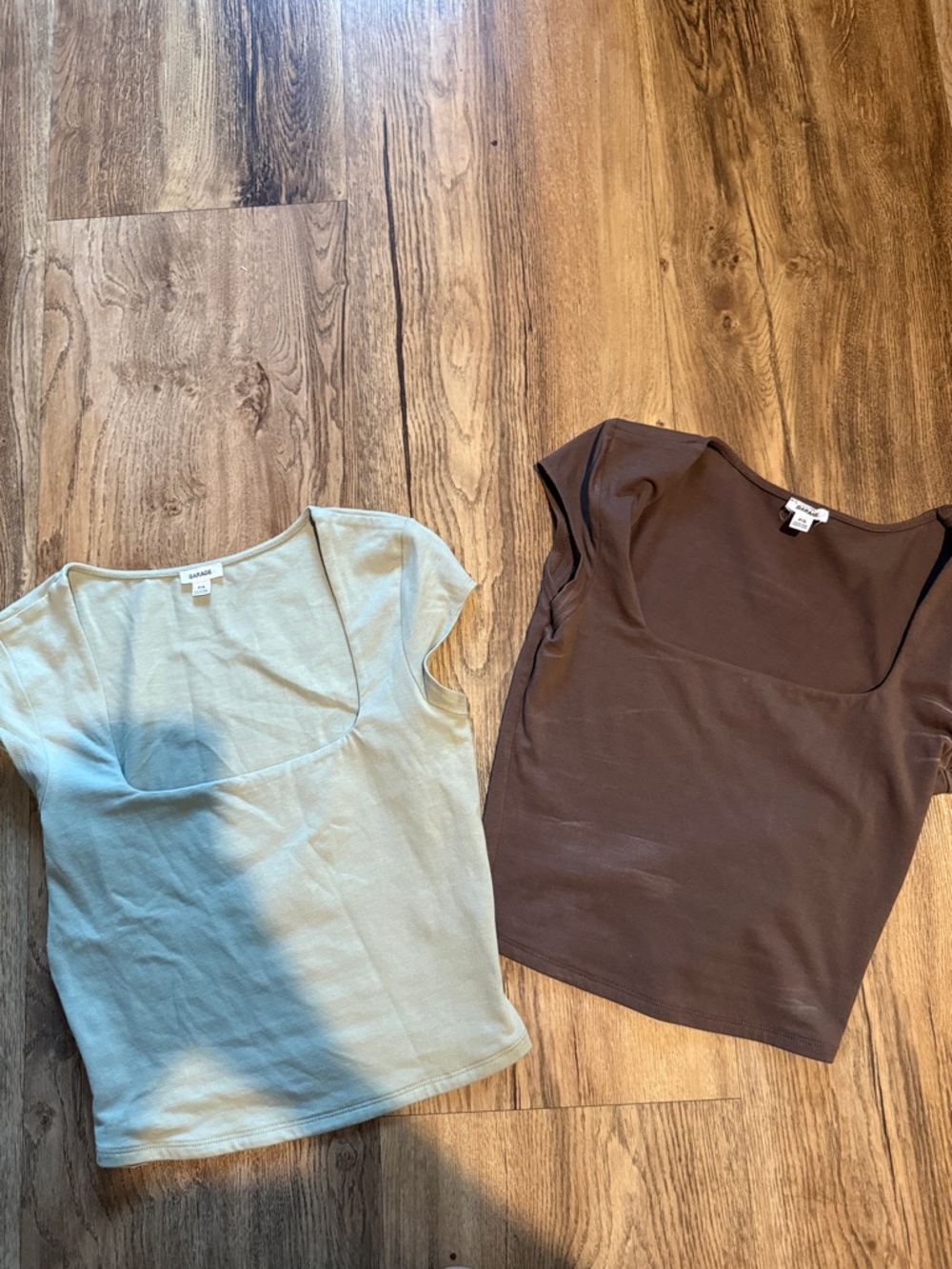 Garage Square-Neck Crop Tops in Sage Green and Chocolate